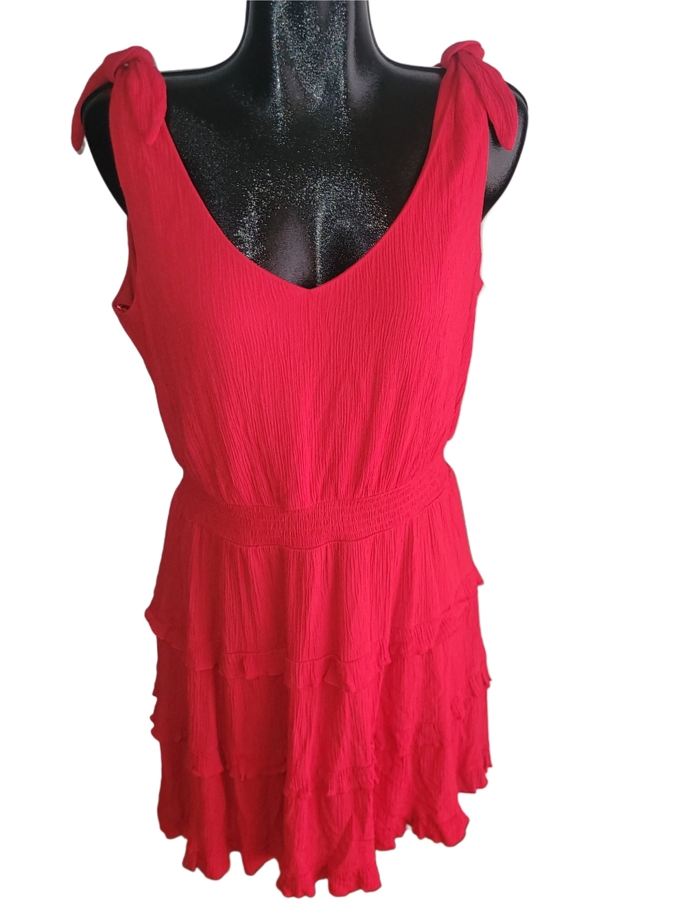 City Triangles Tie-Shoulder Detail Red Tiered Summer Midi Dress Size XXL